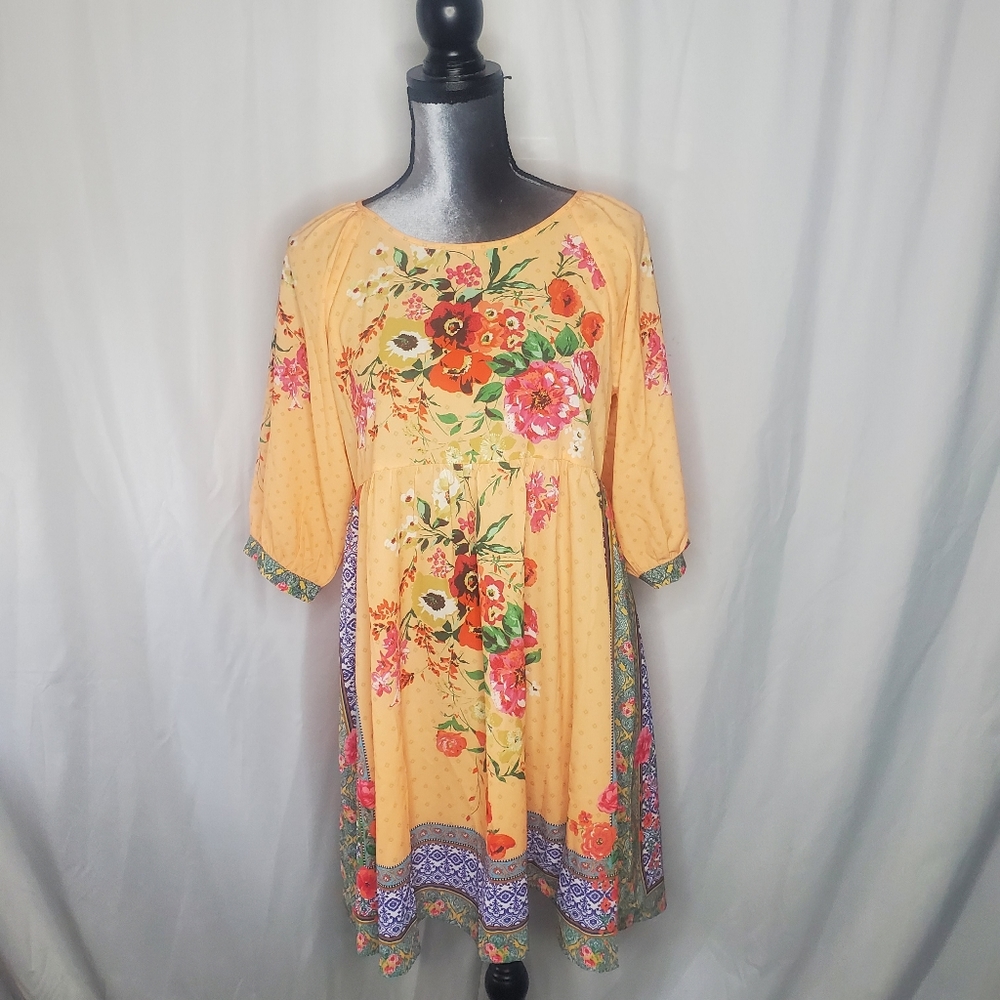 ♤ Umgee Orange with Floral Tunic Dress Size Small NWT